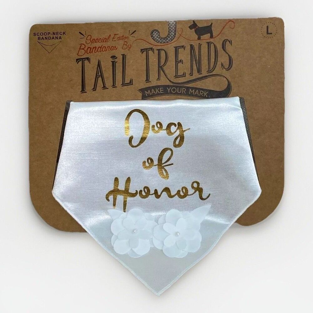 Dog of Honor White Wedding Bandana NWT Pet Gold Foil Script Floral Bride Formal